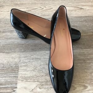 Kate Spade patent leather sparkly block heels